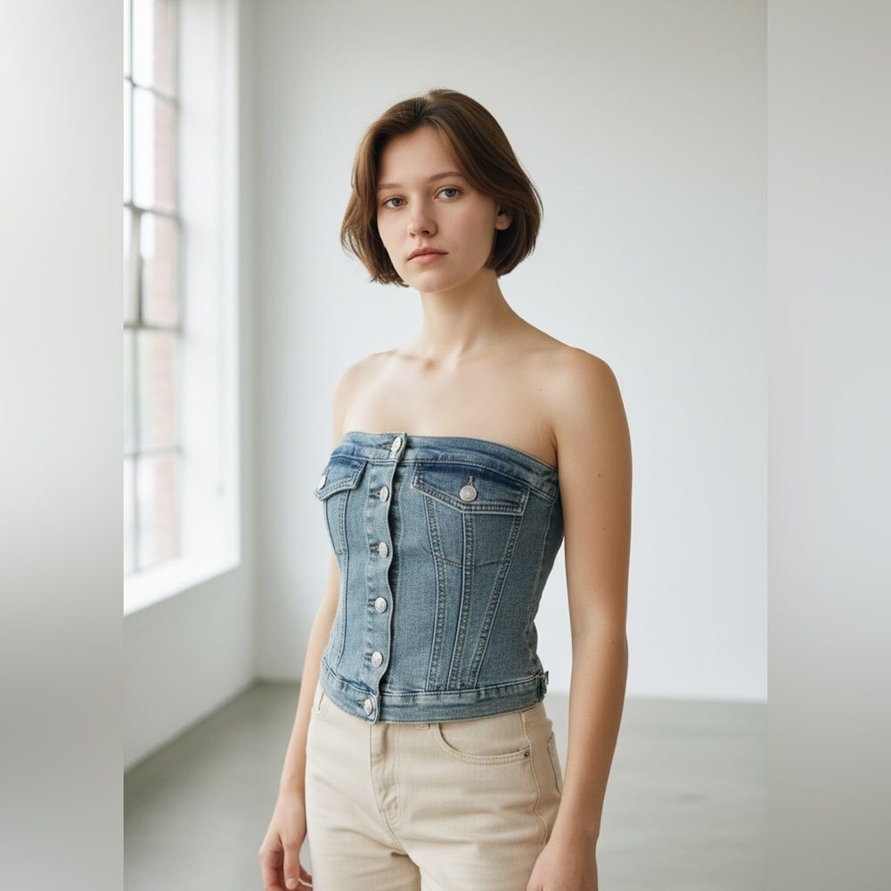 Project/Rebel Vintage Y2K  Blue Denim Strapless corset top. Baddie. Rave